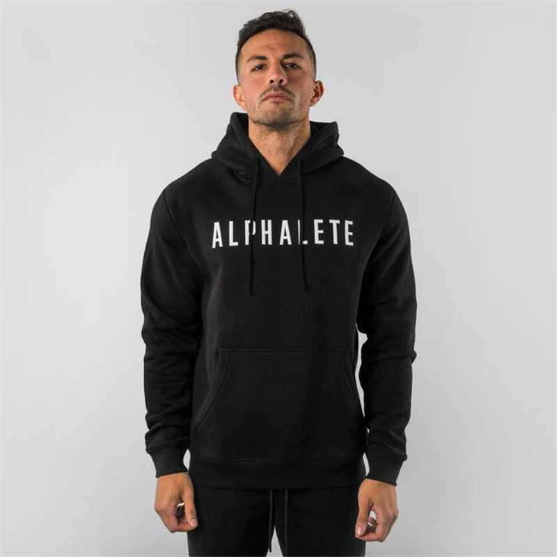 ALPHALETE Новая серия толстовки мужские осенние модные брендовые пуловеры сплошной цвет спортивная толстовка мужские толстовки для фитнеса - Цвет: black