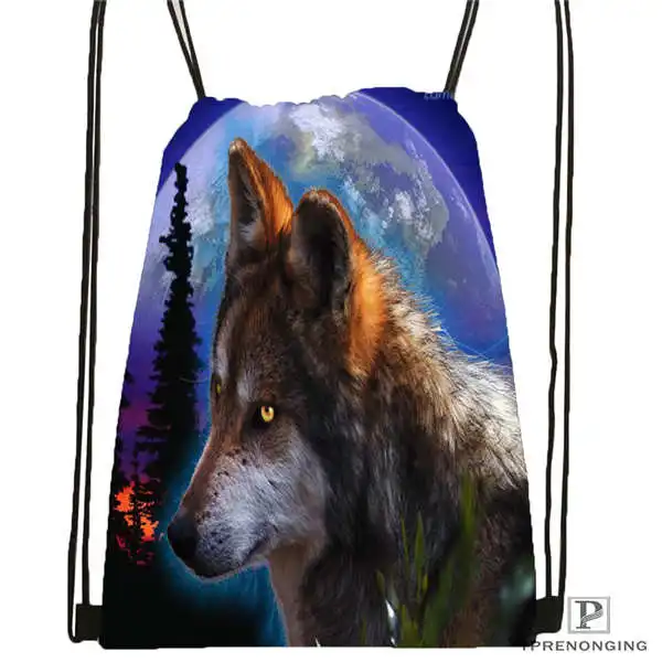 Drawstring Backpack Custom wolf_moon_by_kyghost@ 03-походная сумка на шнурке милый рюкзак для детей(черная спинка) 31x40 см#180611-03-107 - Цвет: Drawstring Backpack