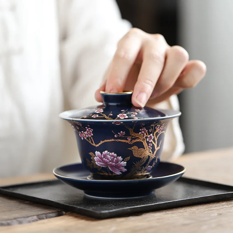 Gongfu Tea Set Ceramic San Cai Gai Wan China Handmade Tea Cups Gaiwan Tureen Hand-painted Bowls