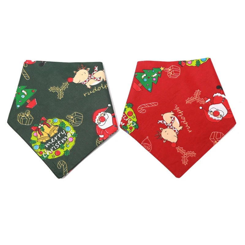  Christmas Dog Cat Bandana Cute Santa Xmas Tree Printed Pet Collar Scarf Handkerchiefs Bibs Washable