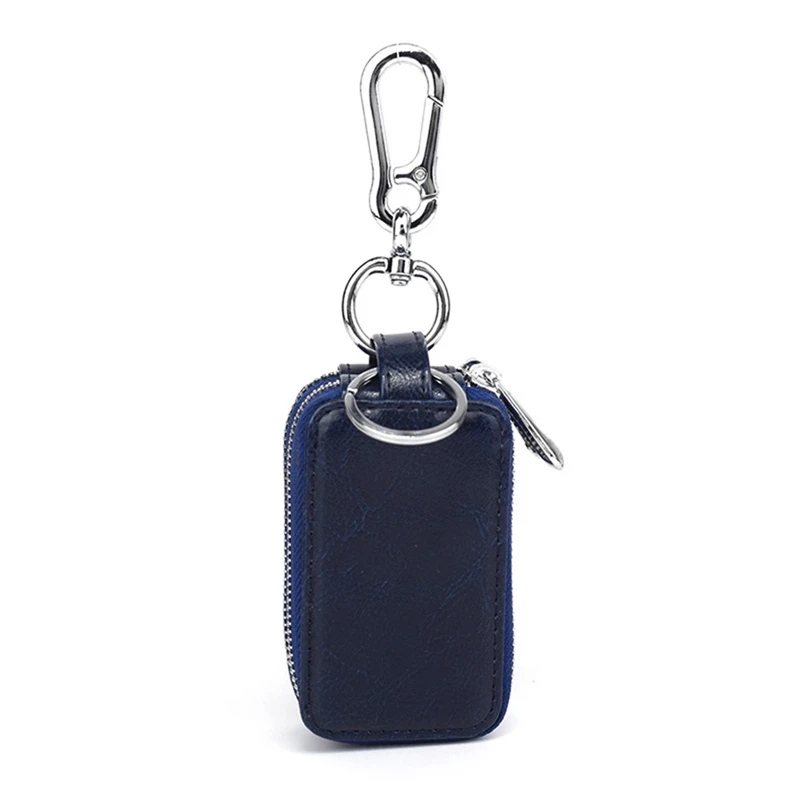 navy blue Держатель для ключей, натуральная кожа, автомобильная посылка для ключей, для женщин и мужчин, многофункциональный кошелек для ключей, Ретро стиль, двойная молния, кошелек для ключей - Цвет: navy blue