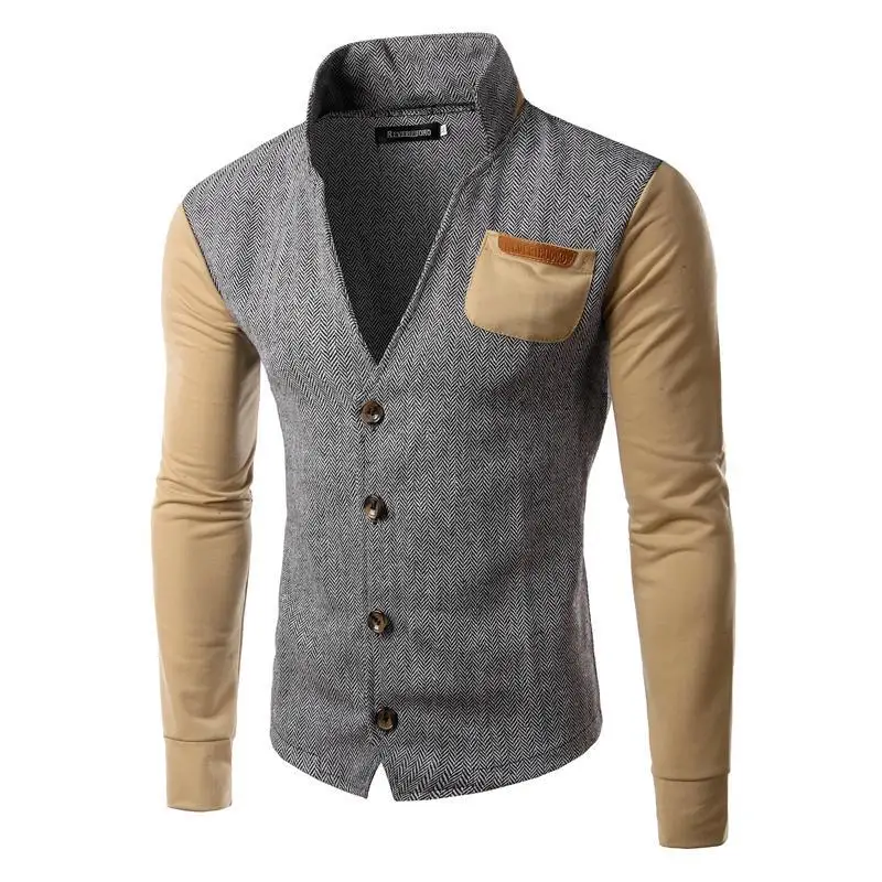 

Spring and Autumn New Simple Men's Splicing Cardigan Jacket Men's Fashion Stand Collar Top Harajuku Men's Sweatshirt
