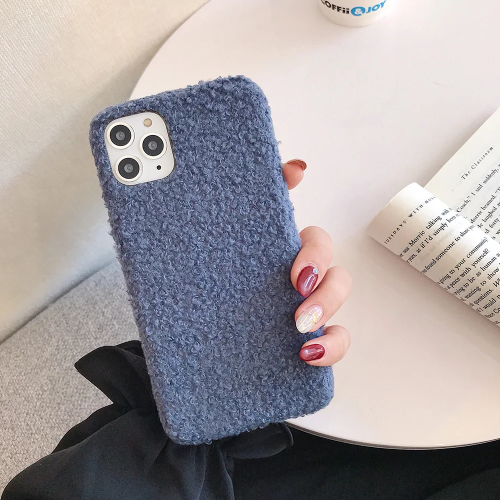 Пушистый Плюшевый теплый чехол для iPhone 11 Pro Max чехол сплошной цвет мягкий силиконовый чехол для iPhone X XR XS MAX 7 8 6 6S Plus Coque