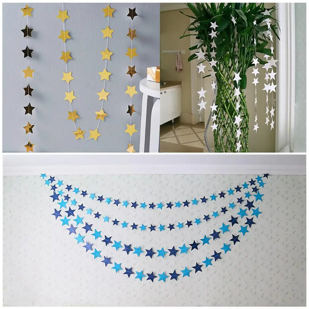 4M Stars String Paper Garland Bunting Banner Wall Hanging String Chain Banner for Home Holiday Party Birthday Wedding Decoration