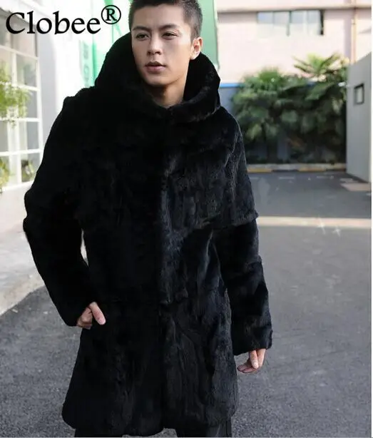 Зимняя мужская шуба Chaqueta Jaqueta Couro Masculino с капюшоном, черная шуба из норкового меха средней длины, большие размеры, пальто из искусственного меха S60