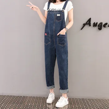 

2019 Summer New Style High Waist Jeans Large Size Wash Loose Jeans Belt Pants Women's Pants Retor Overalls