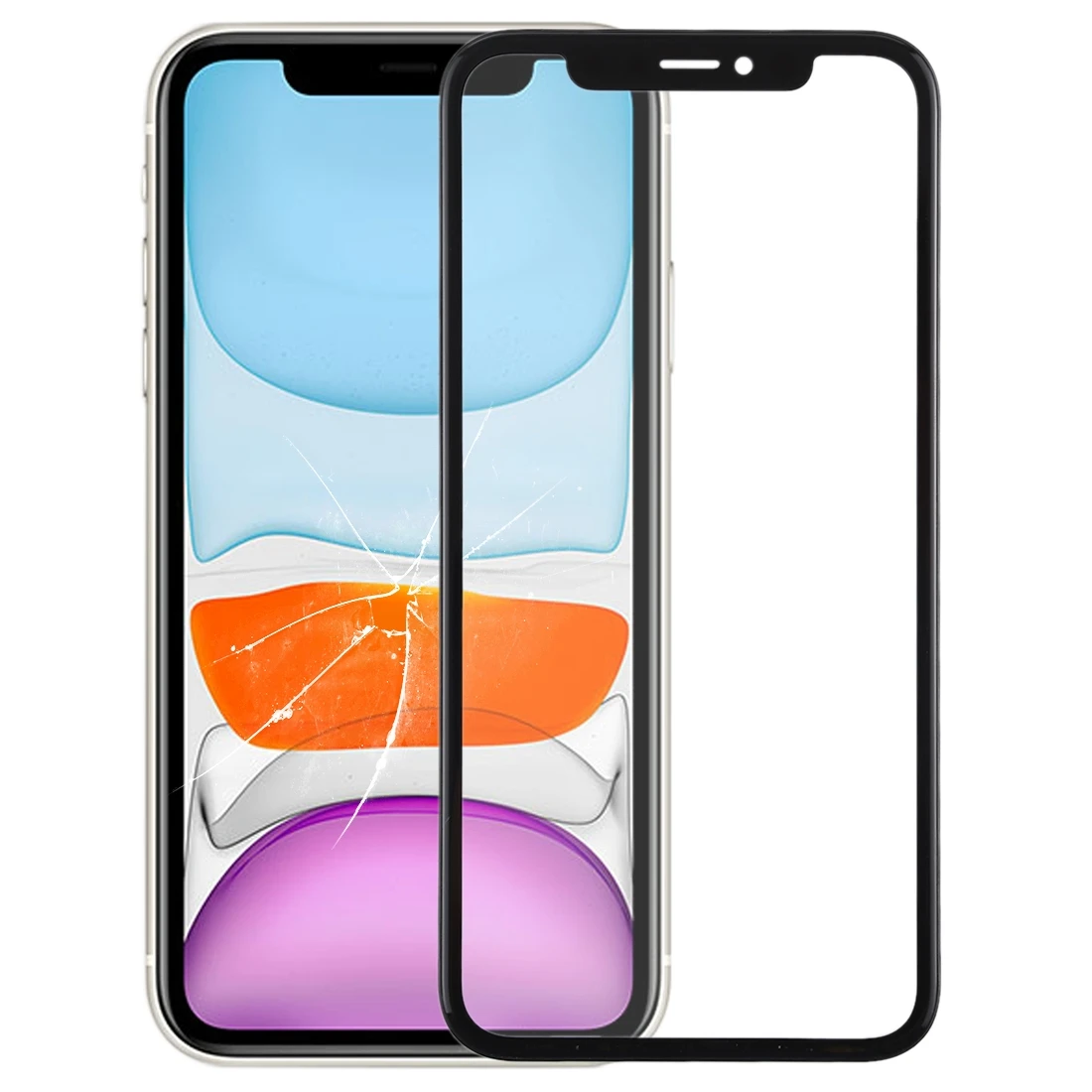 Передний экран Внешний стеклянный объектив с рамкой для iPhone 11(черный