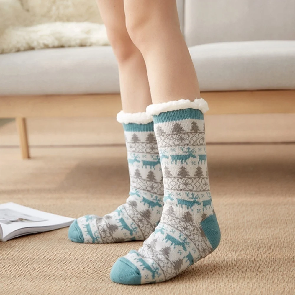 Зимние женские плюшевые Нескользящие тапочки домашние носки рождественские носки нескользящие носки-Тапочки