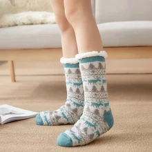 Зимние женские плюшевые Нескользящие тапочки домашние носки рождественские носки нескользящие носки-Тапочки