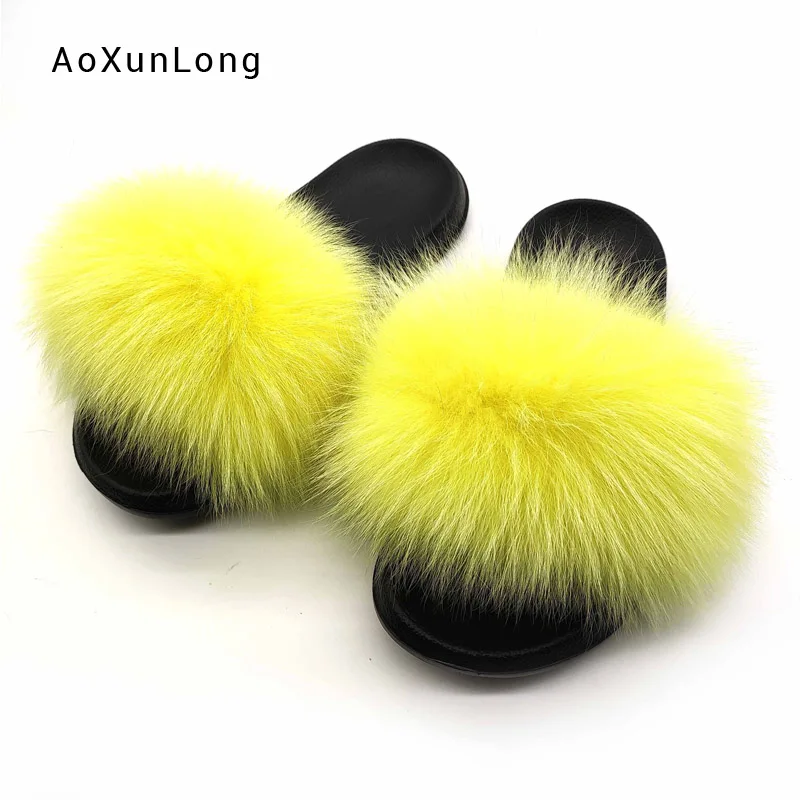 New Fashion Real Fox Fur Slippers for Women Customzed Plush Fur Slides Solid Color Female Hand Bags Sets - Цвет: Slipper 09