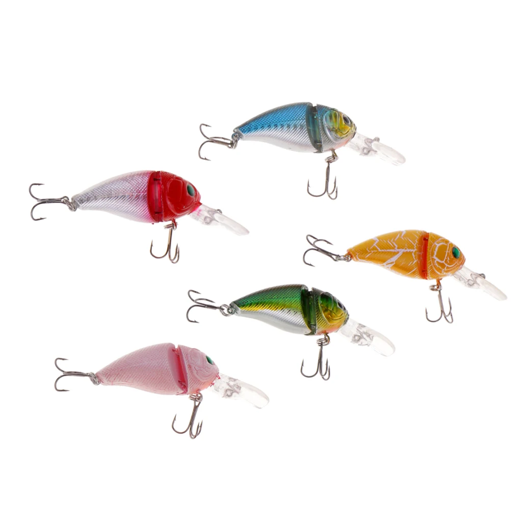 5pcs Plastic Minnow Fishing Lure Floating Artificial Hard Bait Lifelike VIB Jointed Crankbait