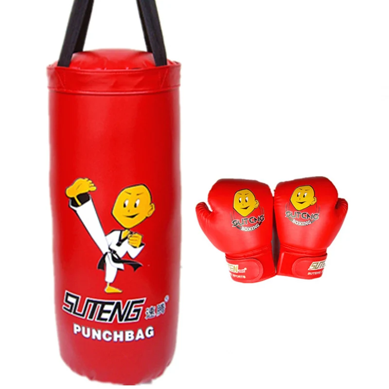 Боксерская груша с песком сумка с перчатками комплект из 2 предметов детская боксерская подвесная груша Боевая Защитная Экипировка мультяшное детское боксерское оборудование - Цвет: red