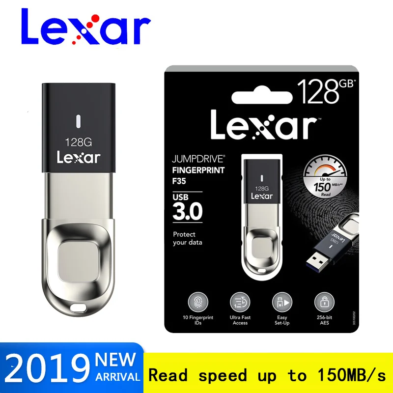 Оригинальный металлический флэш накопитель Lexar 32 ГБ 64 128 сканер отпечатка пальца