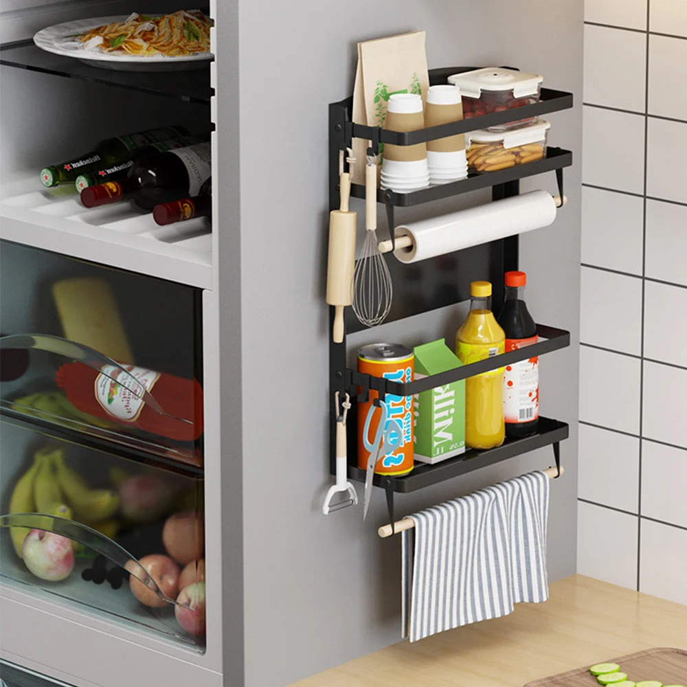 

Kitchen Accessories Organizer Magnetic Adsorption Refrigerator Side Hanger Rack Spice Storage Holder Kitchen Paper Towel Shelf