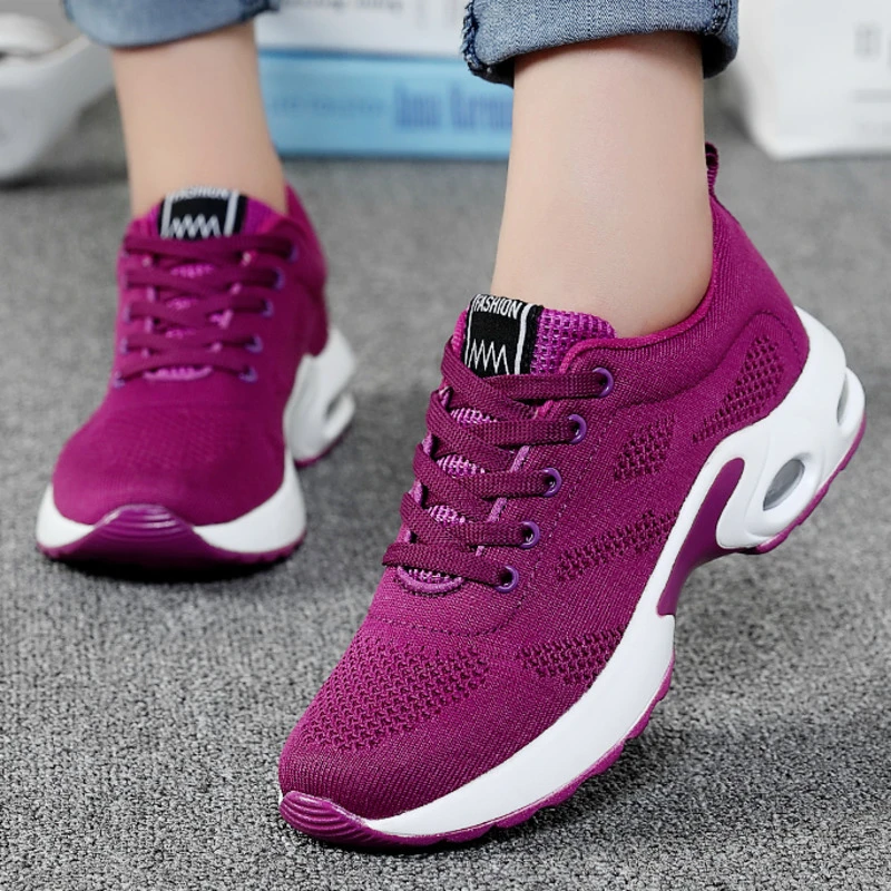 Hollow Air Cushion Women Tennis Shoes Purple Zapatos Mujer Breathable Mesh  Lace up Sneakers Soft Woman Sport Jogging Shoes|Tennis Shoes| - AliExpress