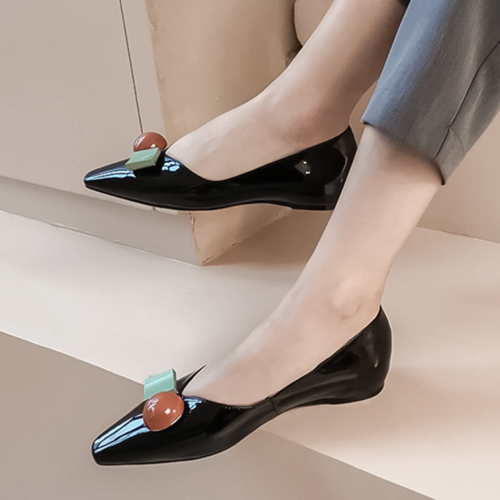 

Sarairis New Arrivals 2020 Genuine Leather Wedge Heels Pointed Toe Concise Pumps Woman Shoes Slip-On Butterfly Shoes Women