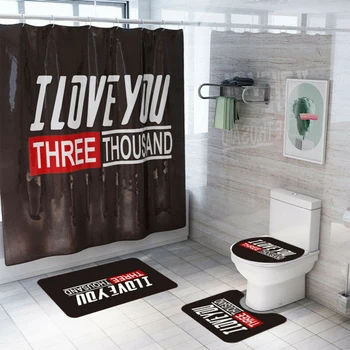 

Bathroom Shower Curtain Set Anti-skid Toilet Cover Mat Pedestal Rug Letter Print Shower Curtain Toilet Cover Mat Non Slip Rug Ho