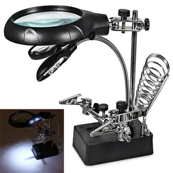

5 LED Light Welding Magnifying Glass 10X lens Auxiliary Clip Loupe Desktop Lamp Magnifier Third Hand Soldering Repair Tool
