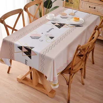 

2020 New Rectangle PVC Tablecloth Waterproof Oil-Proof Table Cover Pink white Geometry Home Kitchen Decor Christmas Tablecloth