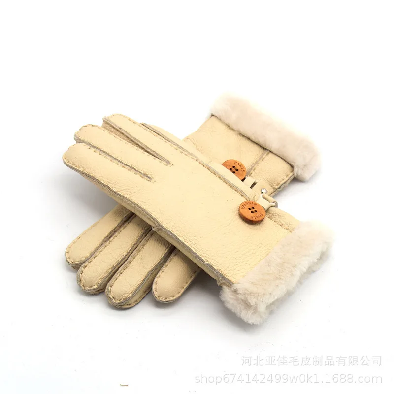 beige Уличные сохраняющие тепло зимние утолщенные наручные меховые перчатки для женщин полный палец флис Регулируемый сплошной цвет Варежки перчатки вождения Guantes - Цвет: beige