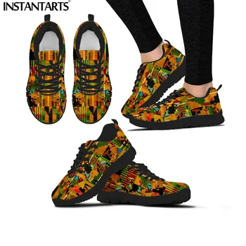 

INSTANTARTS American Women Casual Shoes Afro Lady Princess Teen Girl Flats Black Art African Girls Print Comfort Mesh Sneakers