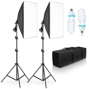 

50x70CM Photography Single Lamp Softbox Lighting Kits Camera Accessories E27 Base With 2pcs 135W photo Bulbs For Youtobe Video