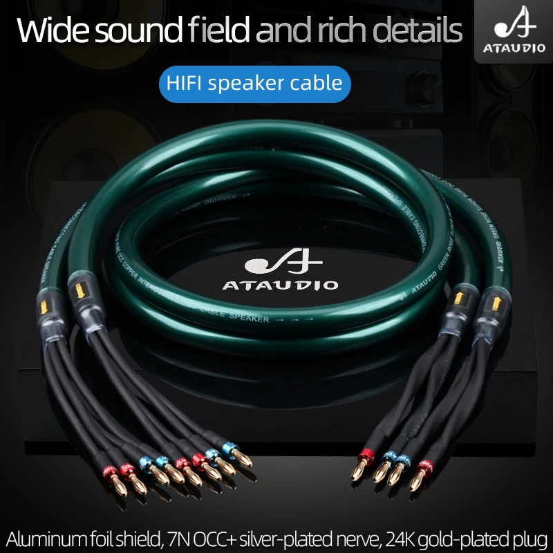 Pair HiFi Speaker Bi-Wire Banana / Spade Plugs 12AWG OCC Cable - Foto 5