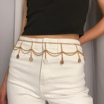

Tassel Gold Chain Belt For Women Retro Luxury Punk Fringe Waistbands All-match Multilayer Female Metal Golden Dress Belt
