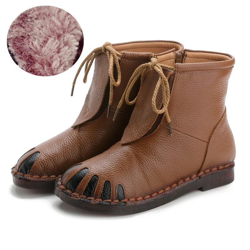 214-Plush-Brown Xiuteng/женские ботинки из натуральной кожи; коллекция года; зимние женские ботинки из натуральной кожи; большие размеры 42; теплые ботинки для мамы; подарок - Цвет: 214-Plush-Brown