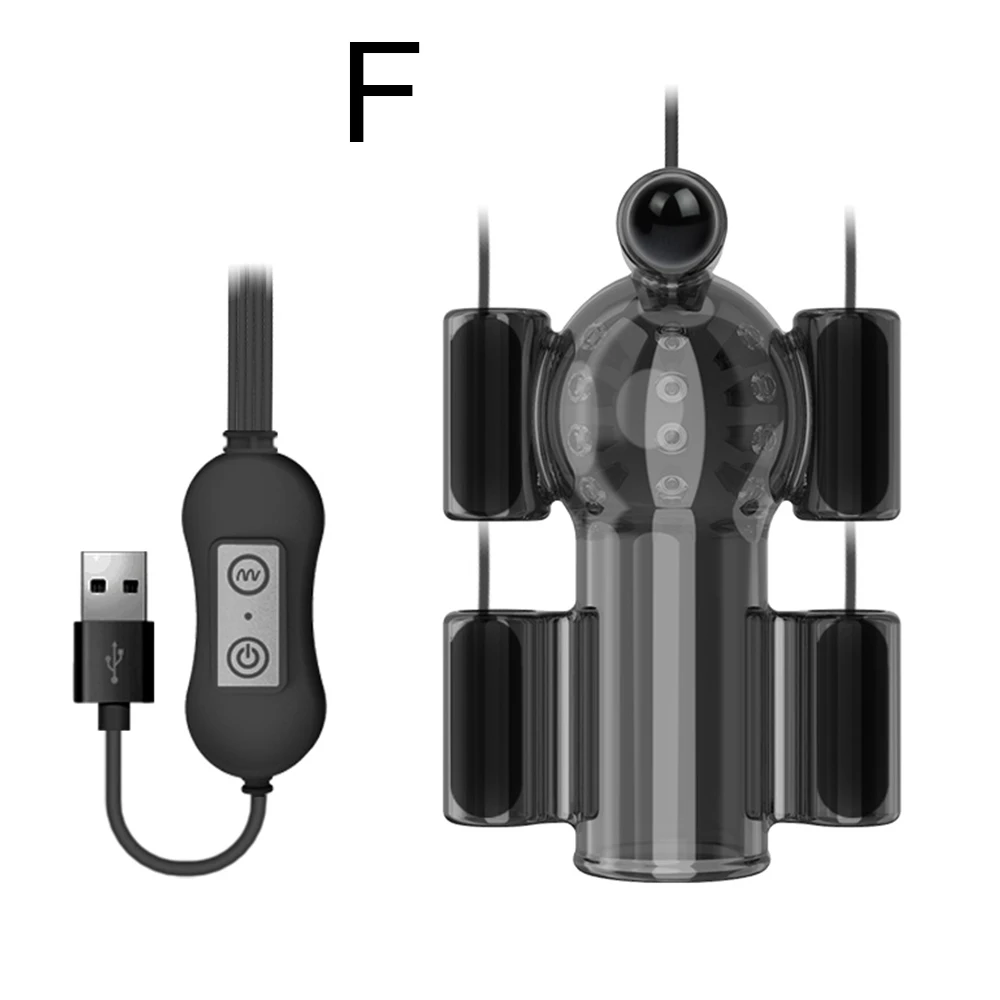 Electric Shock Glans Vibrators Ring For Male Masturbator Penis Delay Lasting Trainer Massager With 5 Caps Adult Sex Toy For Men