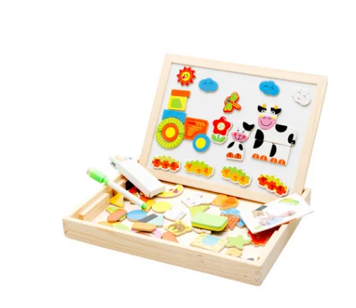 Доска для рисования, магнитная головоломка, двойной мольберт, Детские деревянные игрушки, блокнот для рисования, подарки для детей, развитие интеллекта - Цвет: 1