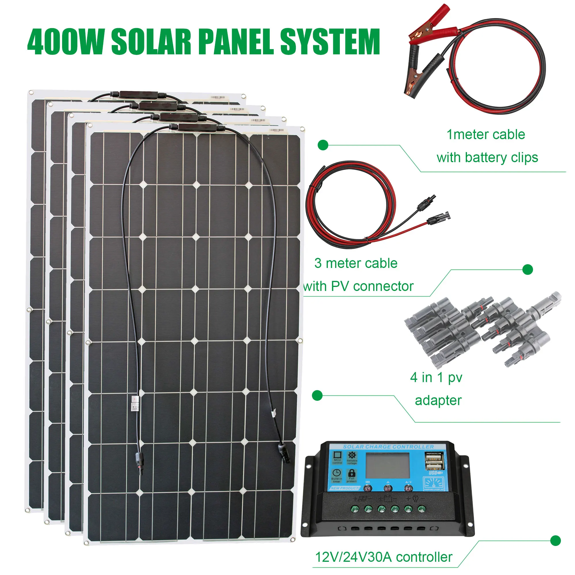 200w 400w Гибкая панель солнечной батареи 12v с регулятора солнечная система для