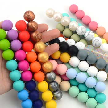 LOFCA 15mm 20pcs/lot Silicone Loose Beads Safe Teether Round Baby Teething Beads DIY Chewable Colorful Teething For Infant 3