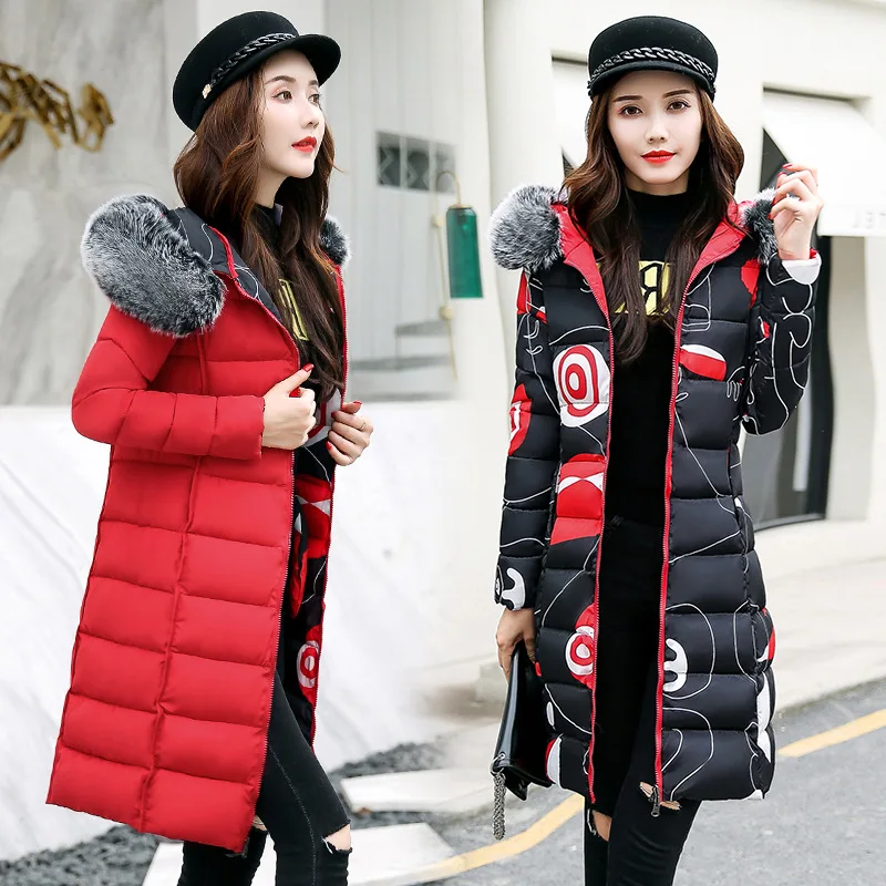 

2019 New Double Sided Can Be Wore Winter Down Jacket For Women With Fur Collar Hood Long Cotton Padded Coat Female Hooded Parka