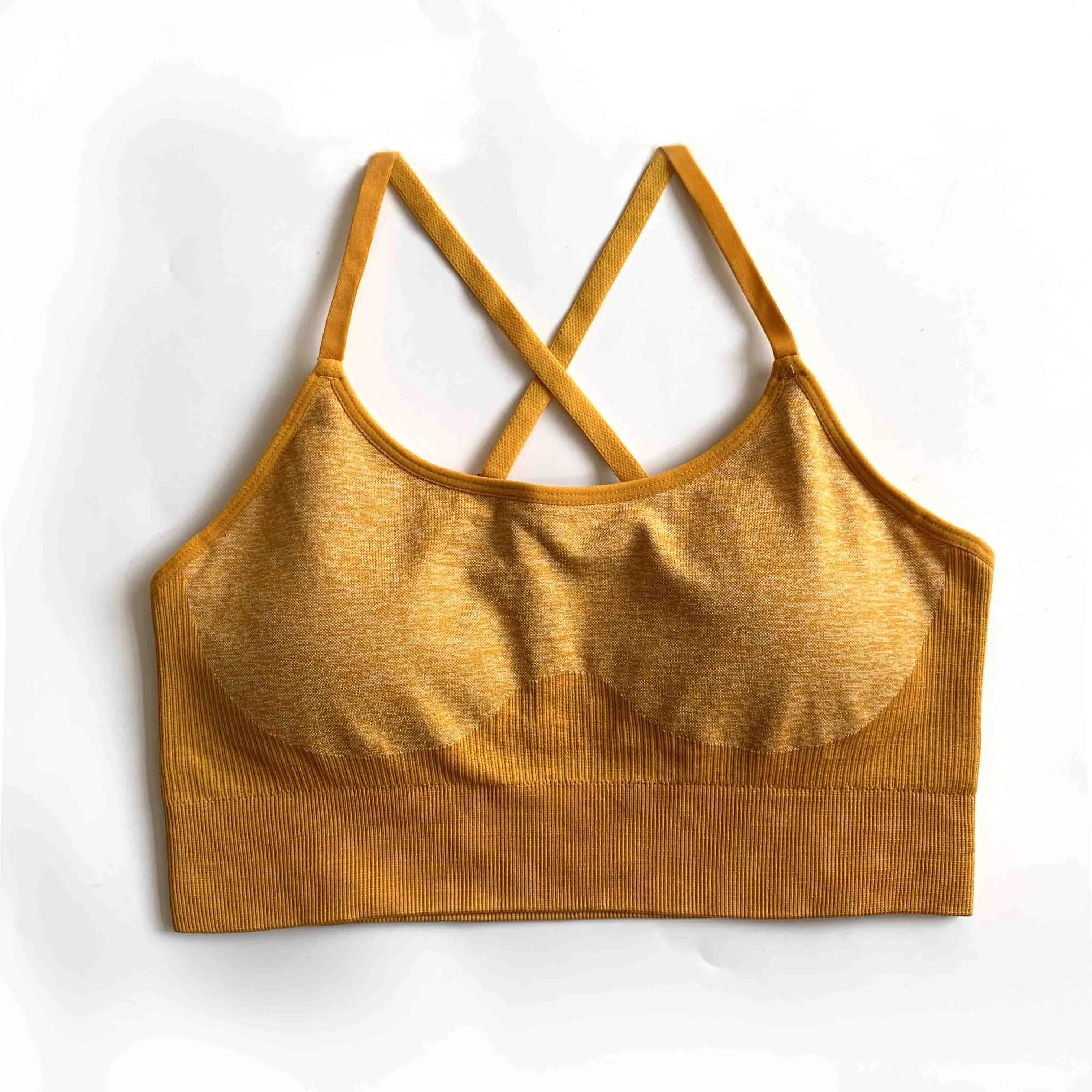2 шт. бесшовный комплект для йоги Женская одежда для фитнеса спортивная одежда женские леггинсы для спортзала мягкий пуш-ап спортивный бюстгальтер спортивный костюм - Цвет: Yellow Bra
