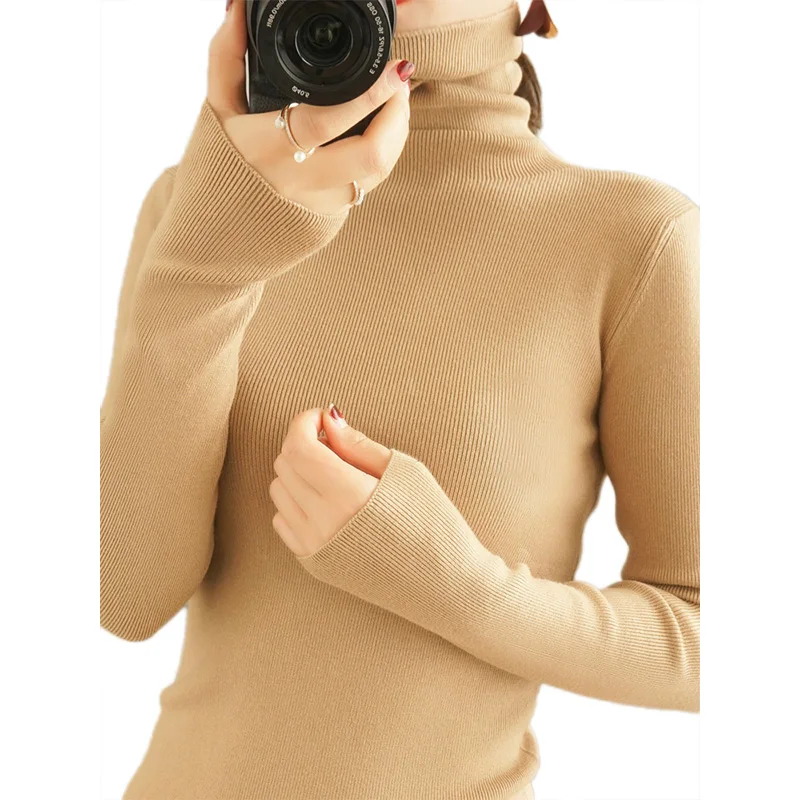 

Casual Thick Autumn Winter Turtleneck Solid Color Sweater Pullover Long Sleeve Women Warm Female Loose Knitted Clothes