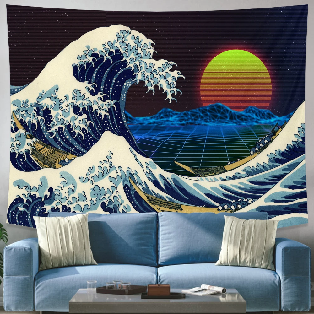 Tapestry Decor Aesthetic Room Decor Tapestry The Great Wave of Kanagawa Wall Hanging Household Japanese Kawaii Room Decor
