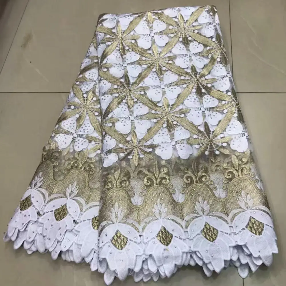 

2019Most popular African french net lace tulle lace fabric with stones for Christmas party Dresses Winn362e White