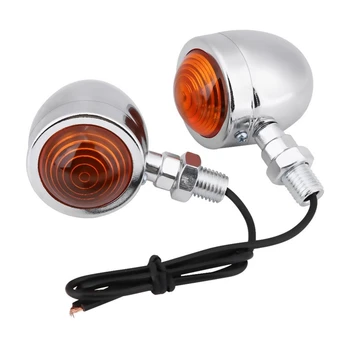 

1 Pair Motorcycle Turn Signal Indicator Light Amber Motorbike Blinker Headlight 12V Indicator Lamp-Silver + yellow