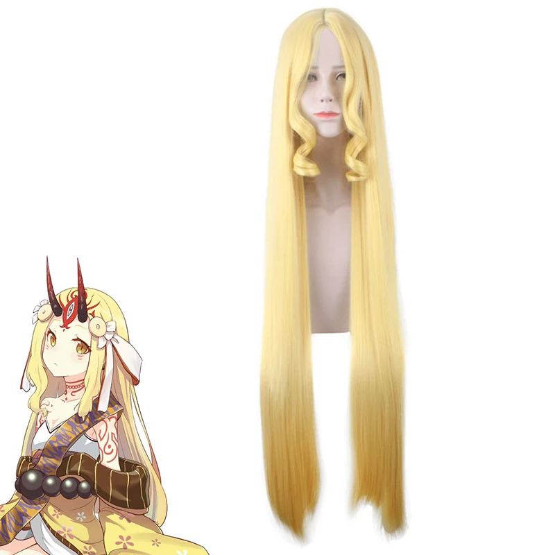 

Fate Grand Order FGO Ibaraki Doji Cosplay Wig Golden Long Synthetic Hair Pelucas Anime Costume Wigs+ Wig Cap