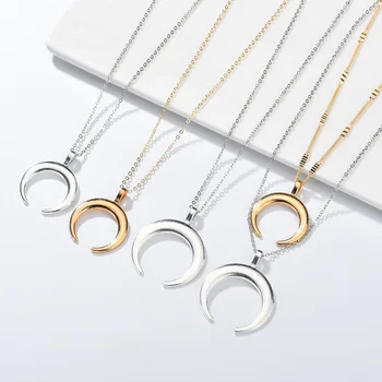

Moon Pendant Necklace Silver Color and Gold Half Moon Necklace Womens Horn Chain Gold Necklace Collares