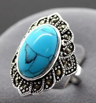 

Free Shipping wholesale Fashion Natural Tibetan Natural Turquoise 925 Sterling Silver Ring Jewelry Size 8 9 10