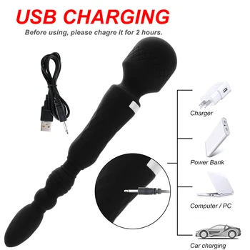 Magic Wand Vibrator Double Head Anal Plug Vibrators AV G Spot Clitoris Massager Sex Toys for Woman Couple Female Masturbator 5