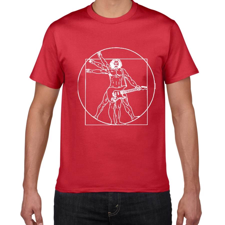 Забавная Мужская футболка с гитарой да Винчи, винтажная рок-группа с графической музыкой, новинка, уличная футболка для мужчин, homme, мужская одежда - Цвет: W555MT red