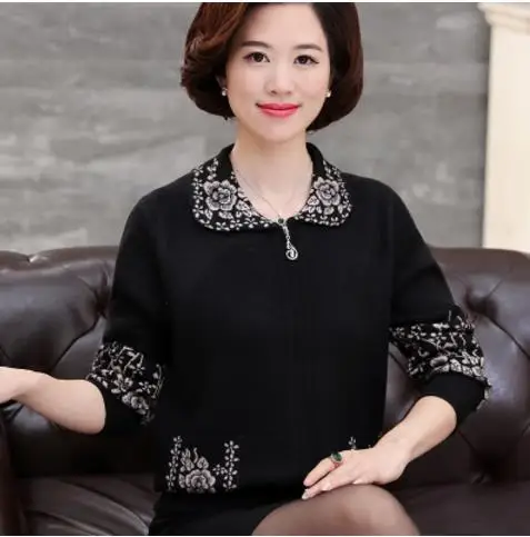 Осень осень зима pull femme blusa tricot мать среднего возраста вязание толстый теплый свитер женский плюс размер куртка S1197