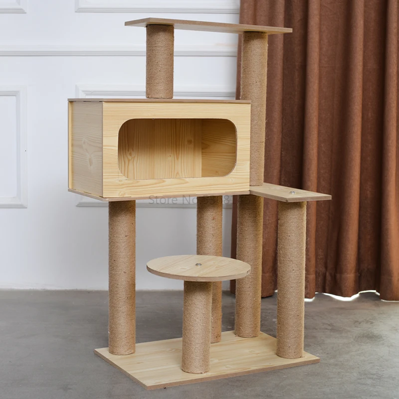 Imitation Wood Cat Climbing Frame Cat Tree Cat Jumping Platform National Cat Litter Cat Scratching Cat Toy - Цвет: Светло-серый