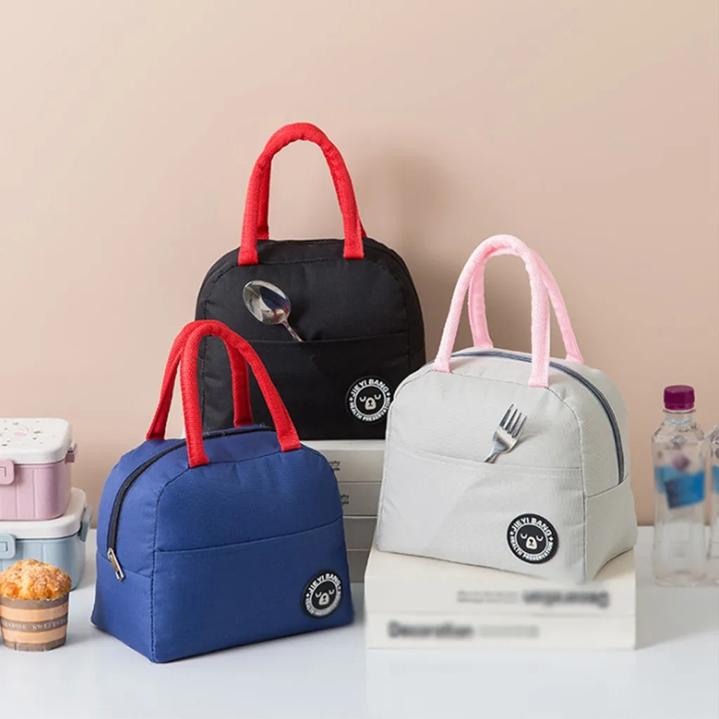 

Solid Lunch Bag Waterproof Portable Zipper Lunch Bags Women Student Lunch Box Thermo Bag Office School Picnic Cooler Bag Bolso