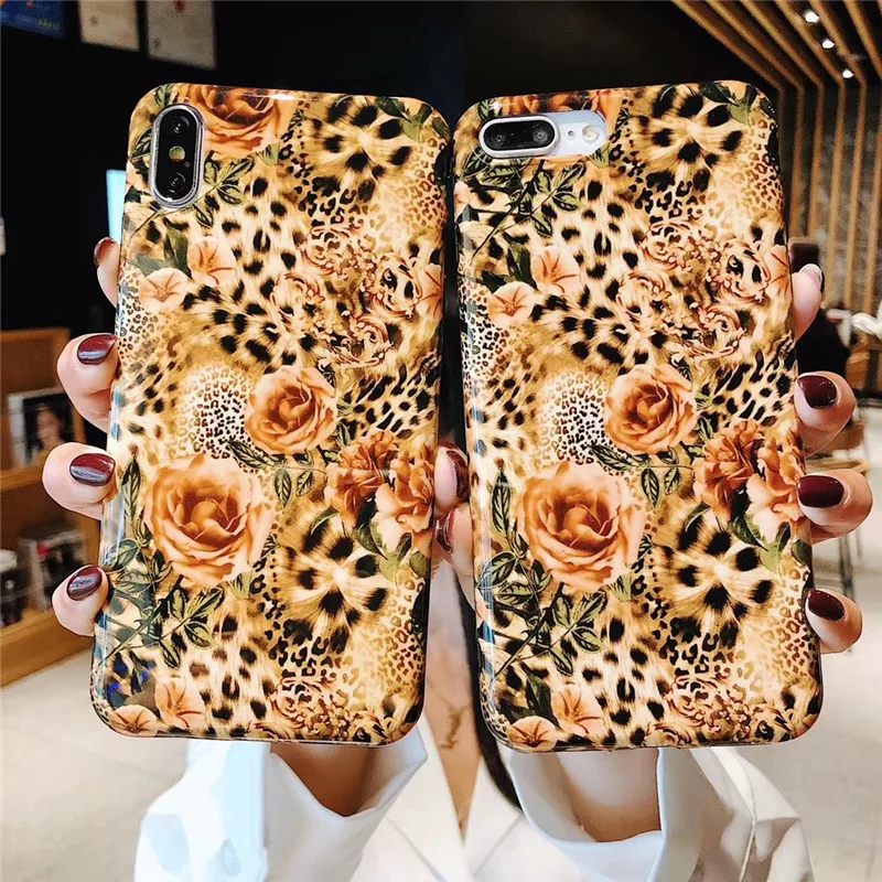 

Retro Leopard flower Soft Silicone Phone Case For iPhone X XS XR XS MAX Cases Cover For iPhone 8 plus 6 6S 7fundas coque Capa