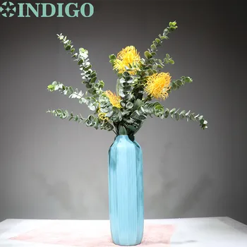

INDIGO - Yellow Leucospermum Cordifolium (3 flower+3 leaf) Eucalyptus Leaf Real Touch Party Decoration Event Free Shipping