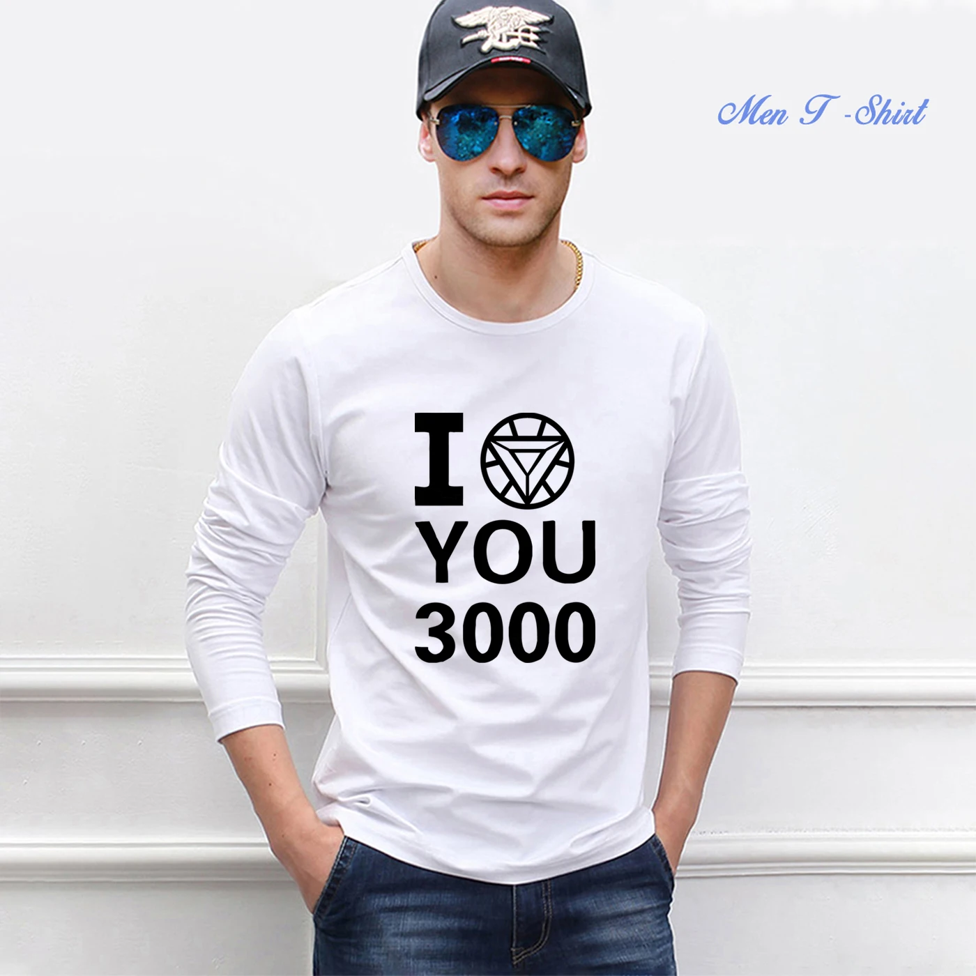 I Love You 3000, мужская рубашка с длинным рукавом Тони Старка, осень, повседневные мужские футболки с принтом Железного человека и буквами, уличная одежда в стиле хип-хоп - Цвет: White 1